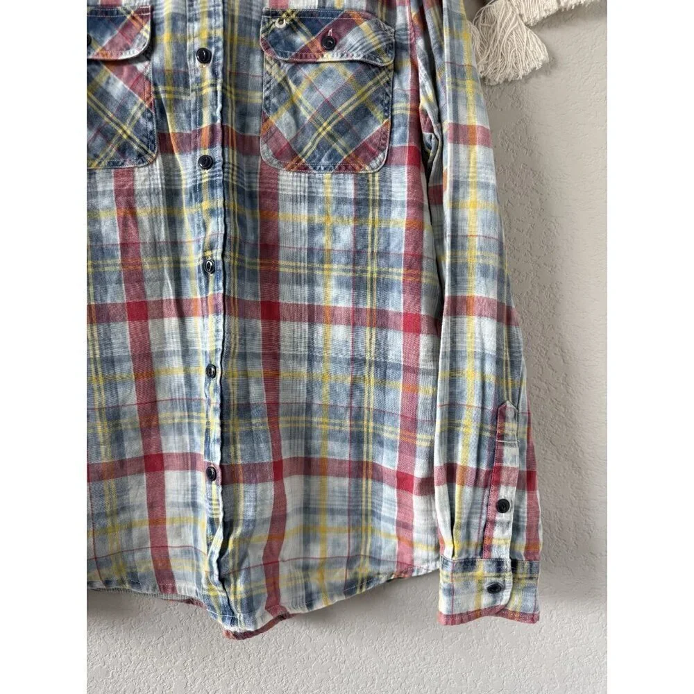 True Religion Plaid Button Up Polo Shirt Western Cowboy Casual Cotton Mens XXL